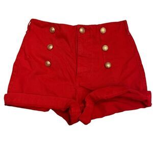ZARA Red Denim Shorts W/ Gold Buttons Size 4